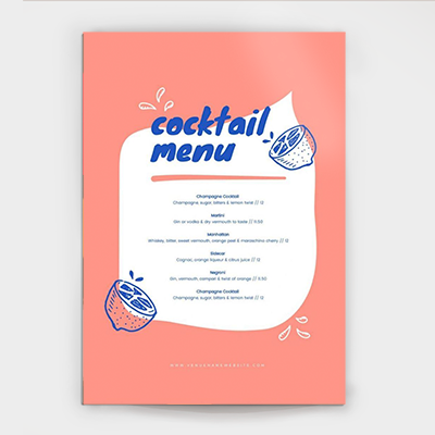 menu simple pour une carte des cocktails